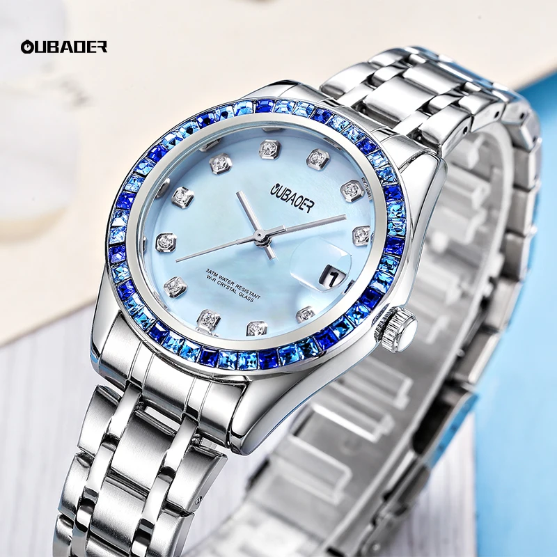 OUBAOER Daily Casual Ladies Quartz Watch Clear Mineral Glass Comfort Stainless Steel Strap Case Minimalist Waterproof Watches