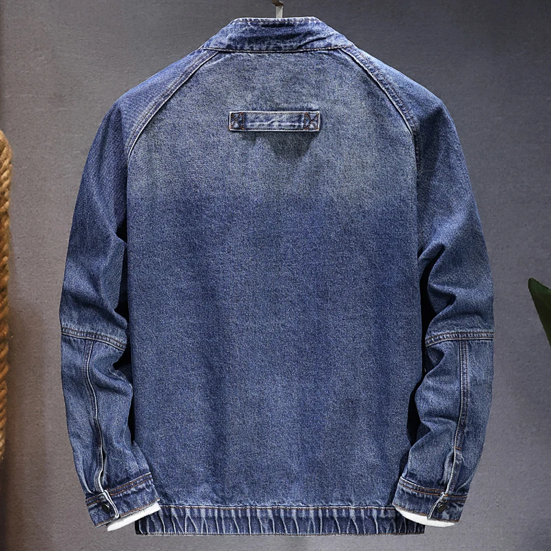 سترة رجالية بياقة واقفة وسحاب من قماش الدنيم موديلات جديدة للخريف والشتاء سترة فضفاضة غير رسمية للدراجات النارية من قماش الدنيم للرجال #2