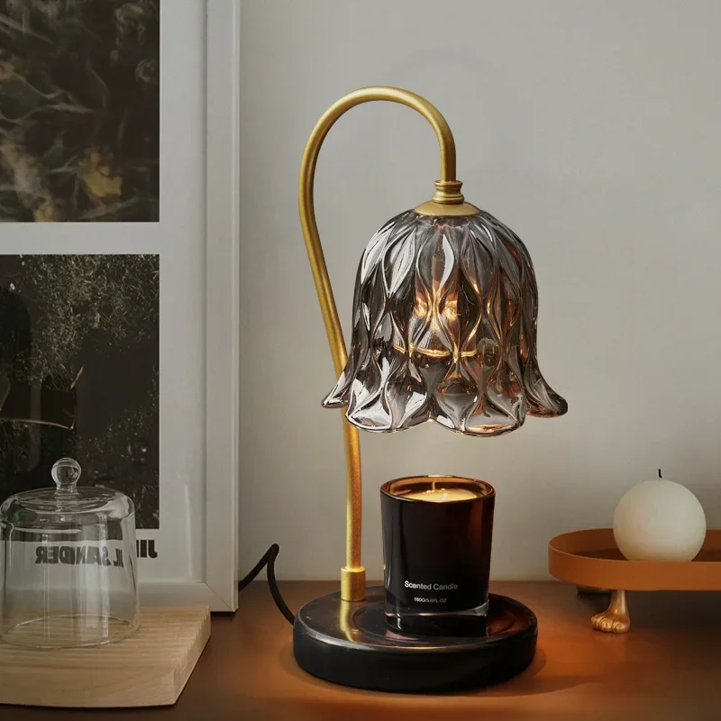 Lampe à cire fondue pour aromathérapie Lily of the Valley, lampe à bougie fondue en marbre, aromathérapie en cristal