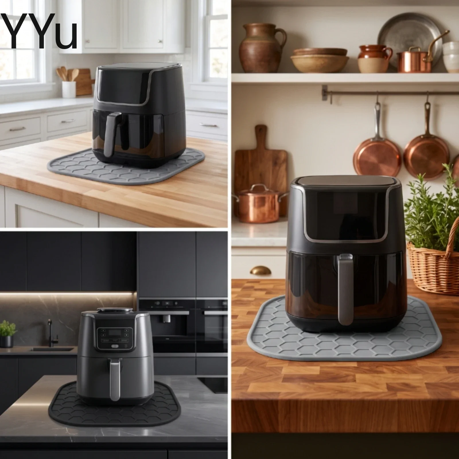 Air Fryer Base Protector Non-Slip Silicone Mat with Honeycomb Texture Air Fryer Mat Waterproof Reusable for Kitchen
