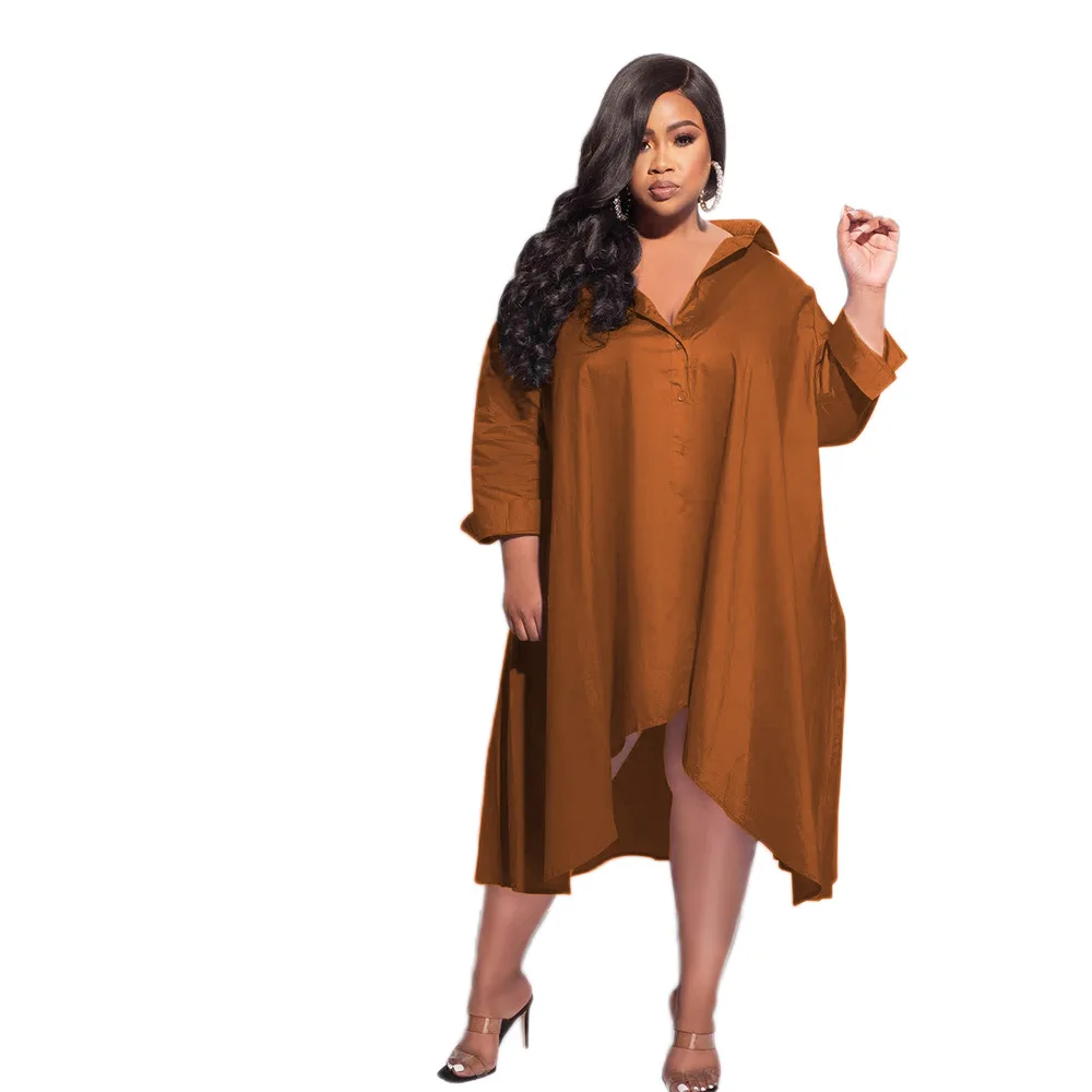 Wsfec L-4XL Plus Size Women Clothing Solid Color Long Sleeve Irregular Loose elegant Sexy Long Dresses Female Outfits Wholesale