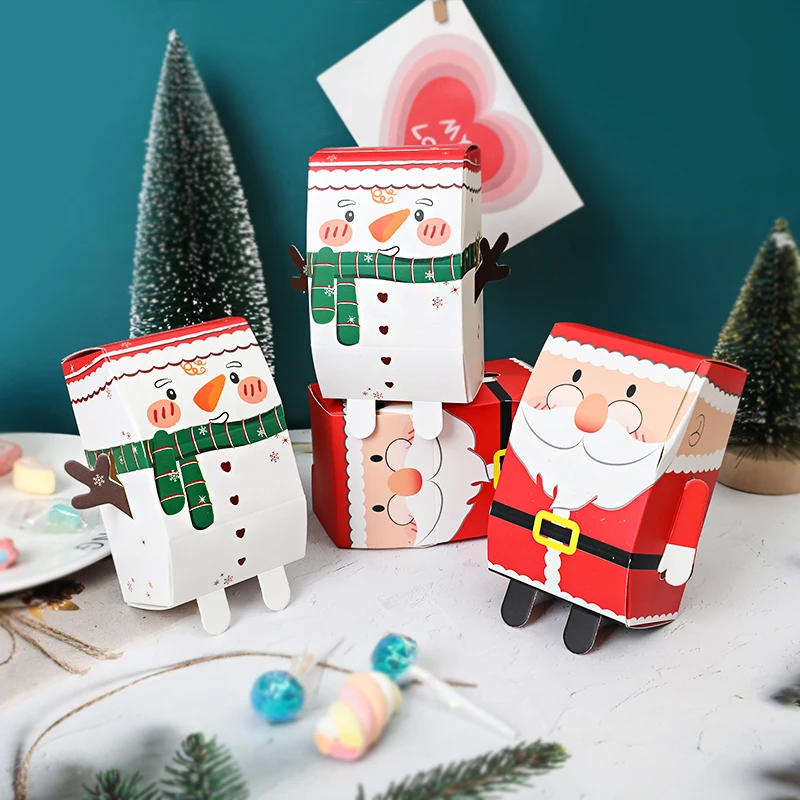 

Christmas Cube Candy Box Santa Claus Snowman Snowman Biscuit Packaging Boxes Christmas Party Decor Navidad New Year Party Gifts