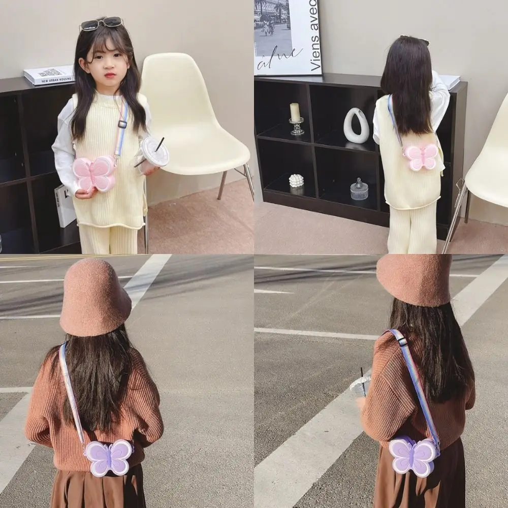 Butterfly Shape Cartoon Children's Bag Candy Color Silicone Mini Shoulder Bag Lightweight Waterproof Butterfly Crossbody Bag