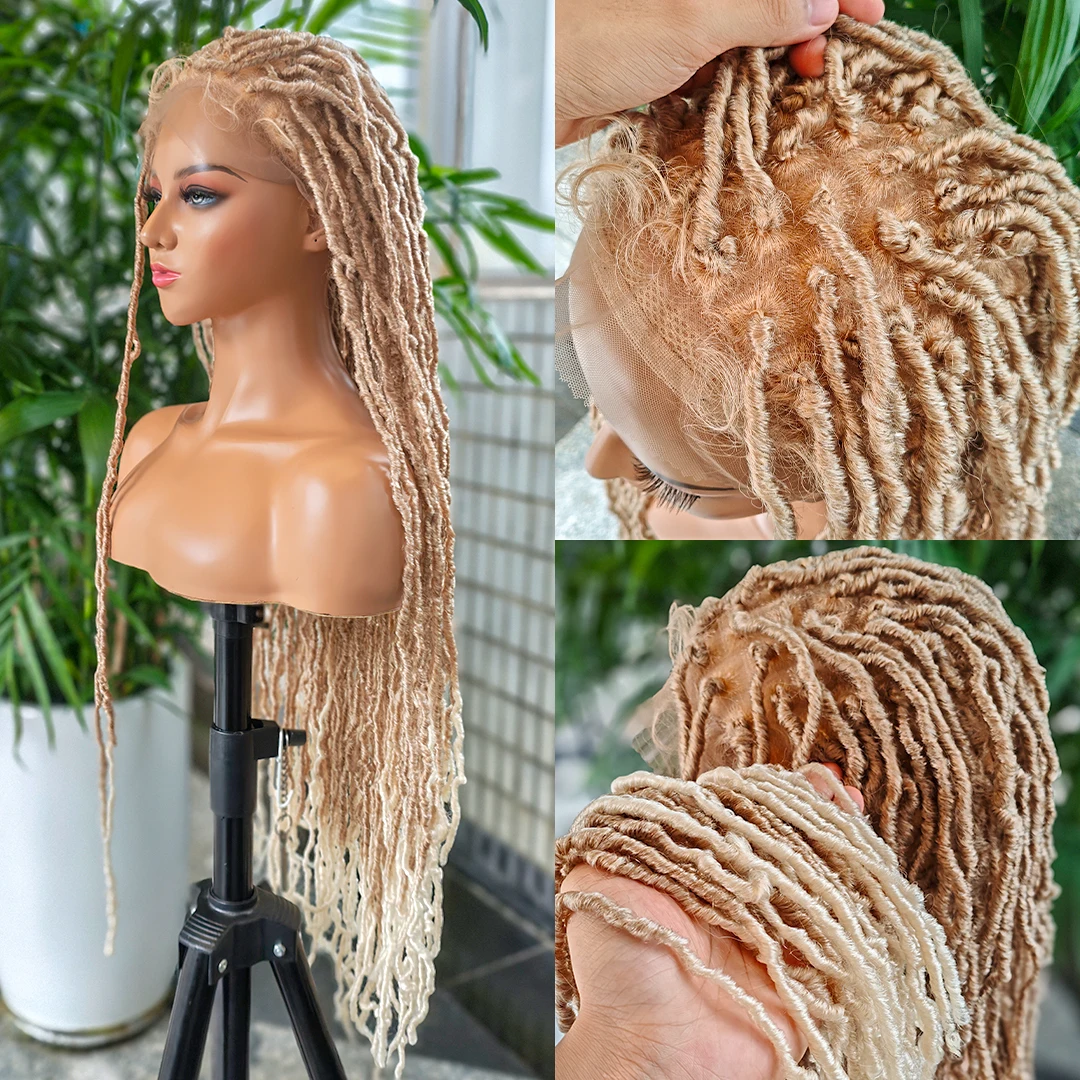 36 Inch Synthetic Braided Hair Wig Full Lace Ombre Colored Hair Wig for Black Women Box Braids Twisted Hairstyle Wigs