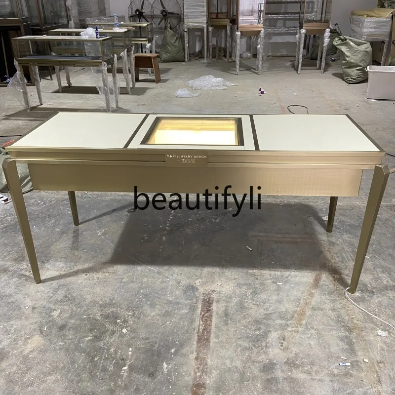 Stainless steel jewelry negotiation table viewing display glass display table high-end customization