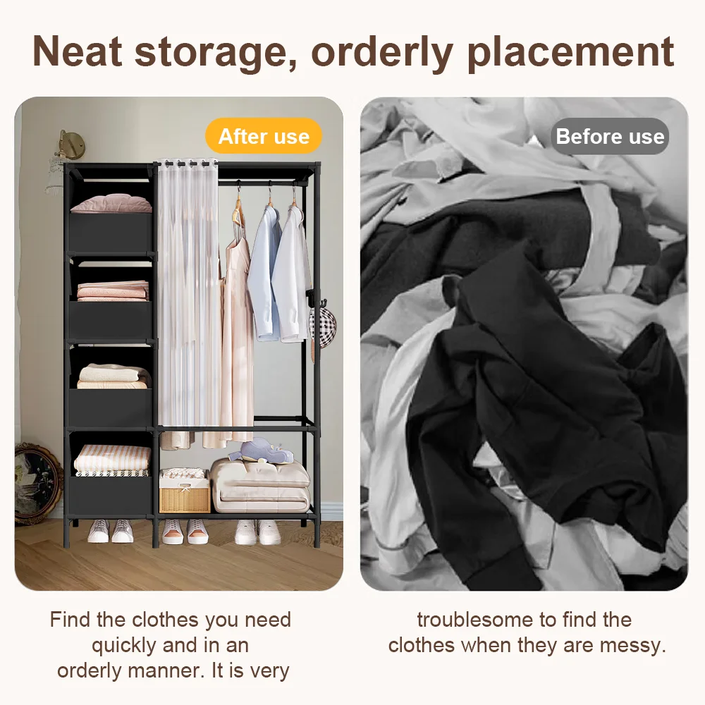 Floor-Standing Simple Wardrobes with Drawers Large Capacity Bedroom Open Storage Cabinet Dustproof Closet Rack