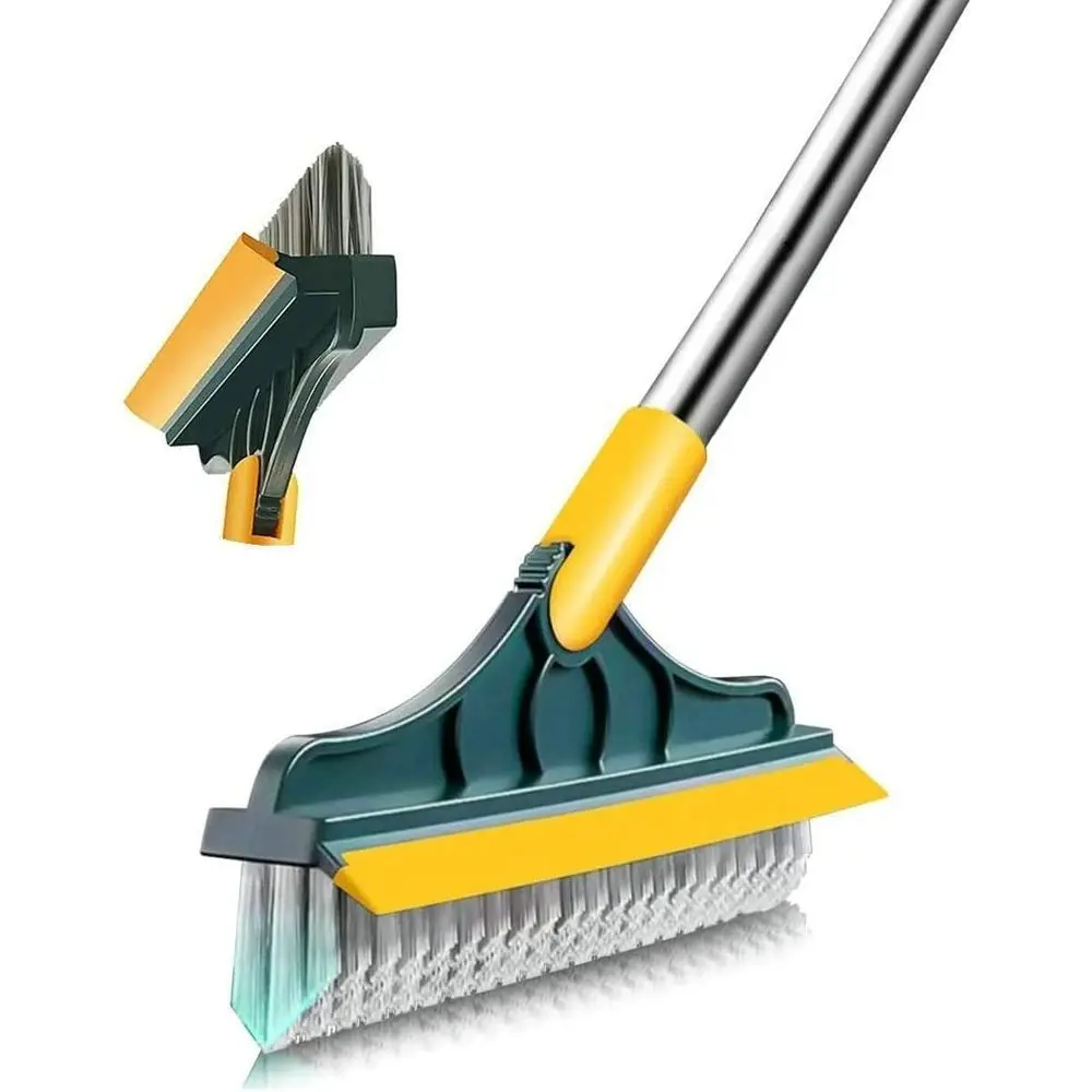

Long-Handled 2-in-1 Floor & Grout Brush with Rotating Tile Scrubber and Squeegee for Home Cleaning