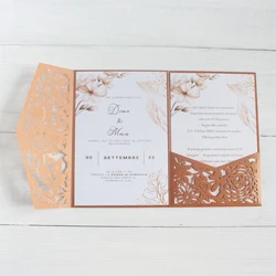 Floral Design Branches Laser Cut Invitation Card Holder for Outdoor Wedding Personalized Text Printing - 50 Sets