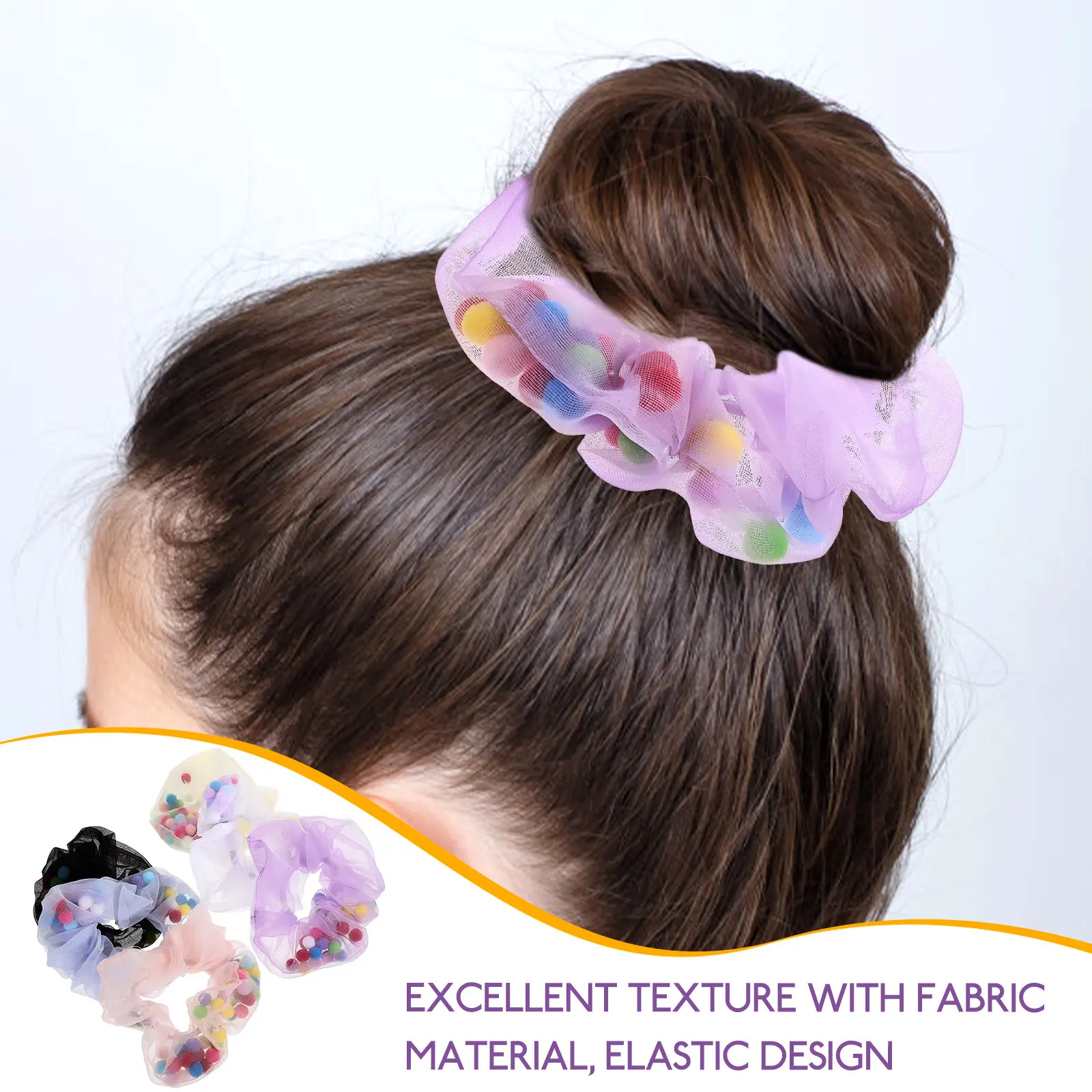 

6Pcs Mesh Scrunchies Elastic Hair Ties Ponytail Holders Soft Stretch for Girls Women Colored Ball Hair Accessories