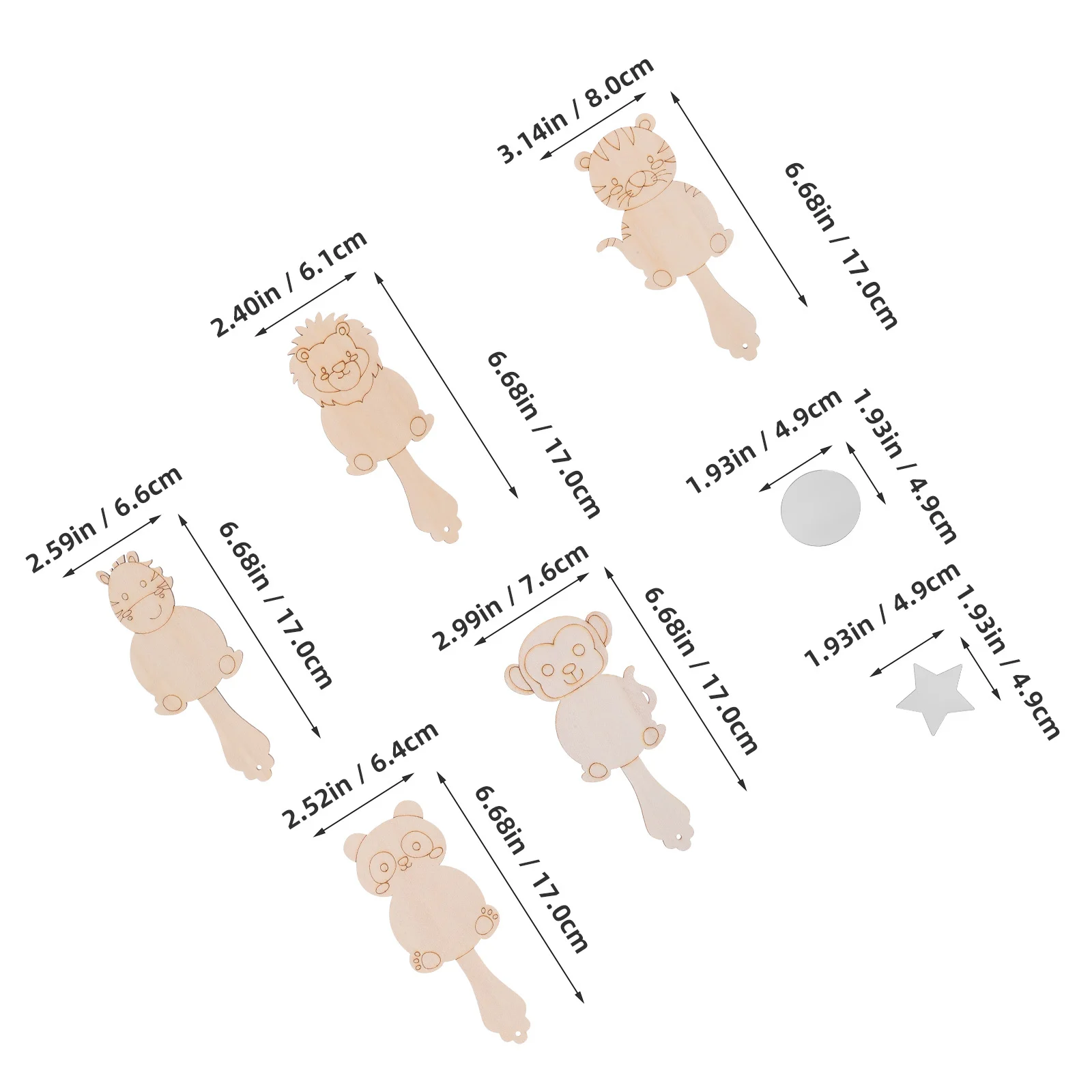 10세트 나무 동물 공예 DIY 어린이 손거울 키트 페인트 가능한 나무 블랭크 안전한 아크릴 거울 부활절 공예용 - 교실용