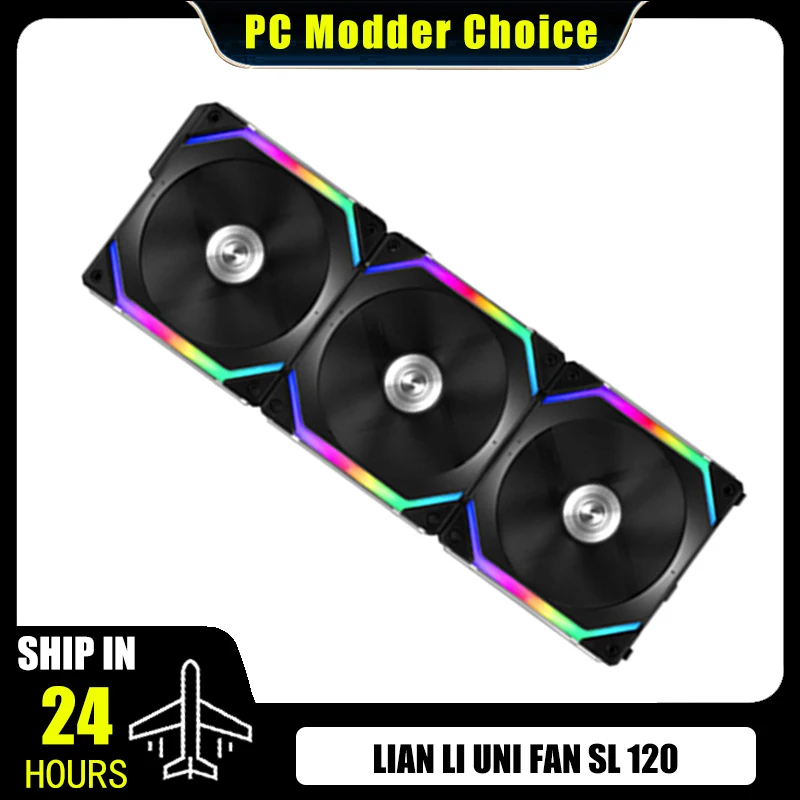 LIANLI UNI FAN SL120 V1 Classical RGB Fan Kit Cable Free Wireless Assemble Module Cable L-Connect Control, Black Triple Pack