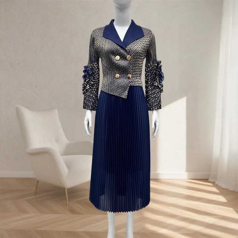 

Плиссированное платье Miyake, новое плиссированное платье ручной работы с цветочным темпераментом, женское эластичное длинное платье большого размера, одежда для торжественных случаев