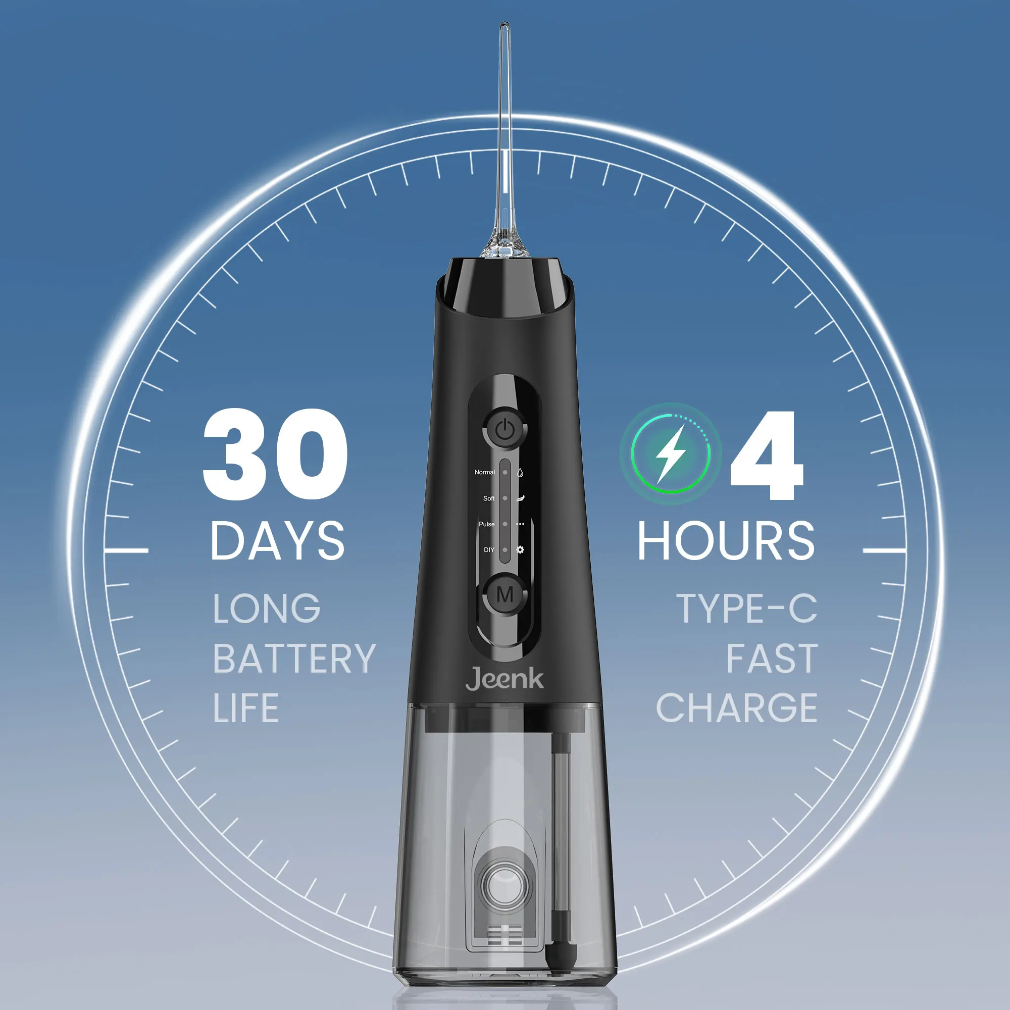 Jeenk جهاز تنظيف الأسنان بالماء JK-C3 عن طريق الفم الري قابلة للشحن المحمولة الأسنان IPX7 مقاوم للماء 4 طرق خزان المياه 320 مللي منظف الأسنان