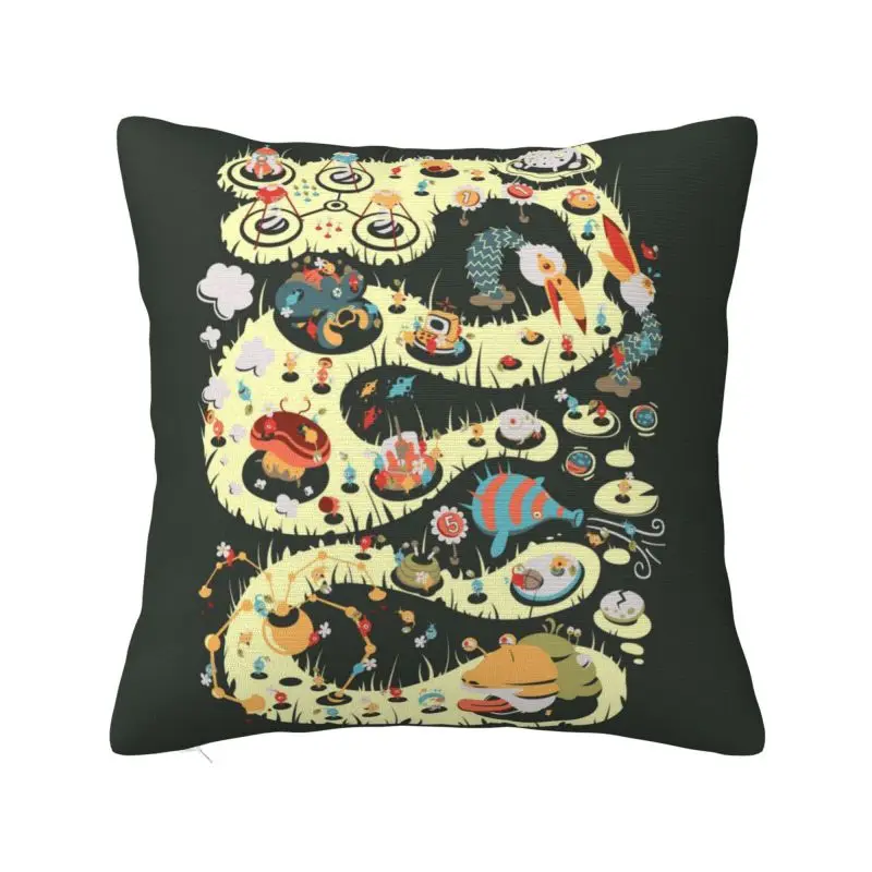 Custom Cartoon Pikmins Play Game Square Pillowcover Home Decor Cushions Throw Pillow for Sofa Double-sided Printing