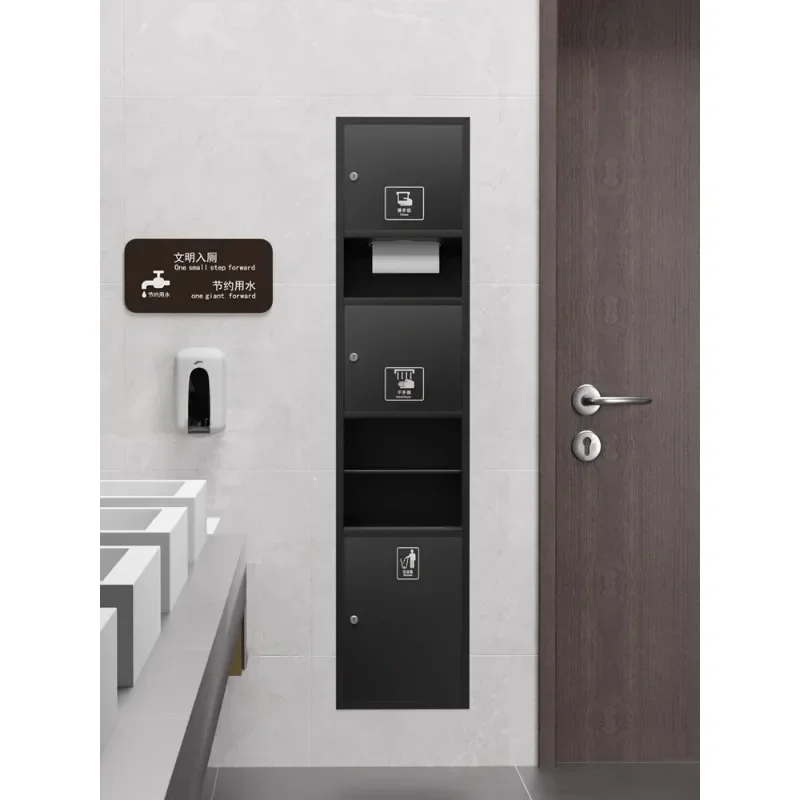 Hotel stainless steel three-in-one hand towel box, trash can, hand dryer embedded in the wall-type carton concealed paper