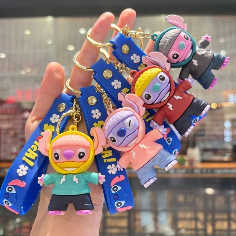 Kawaii ليلو وستيتش دمية المفاتيح لينة المطاط اللعب أنيمي الكرتون غرزة إكسسوارات دمي المفاتيح الصبي حقيبة قلادة هدية الزخرفية