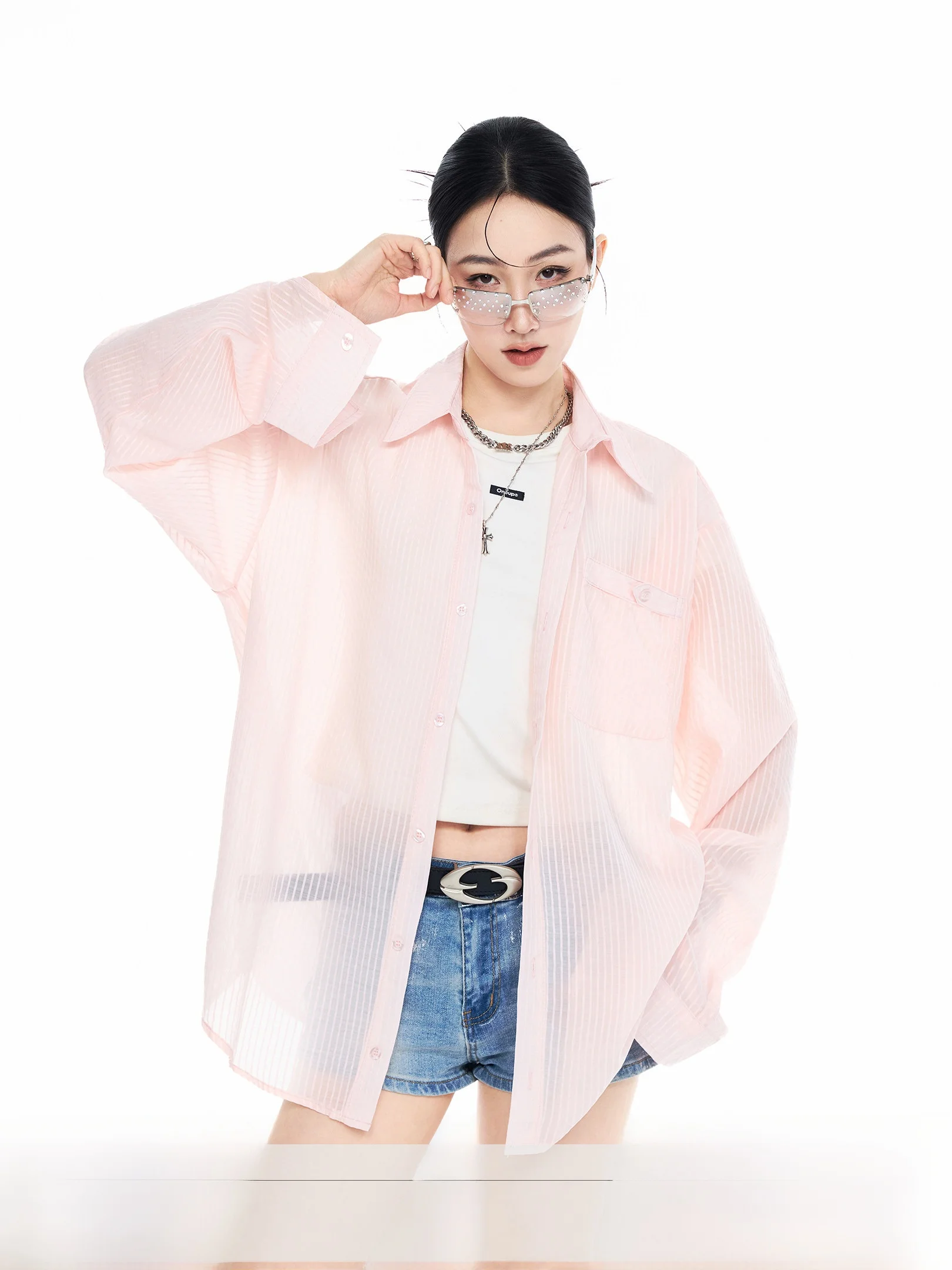 

Ichmode Spicy Girl See-through Striped Long Sleeve Women's Shirt Loose Breathable Summer Physical Sunshade Cover up Casual St...