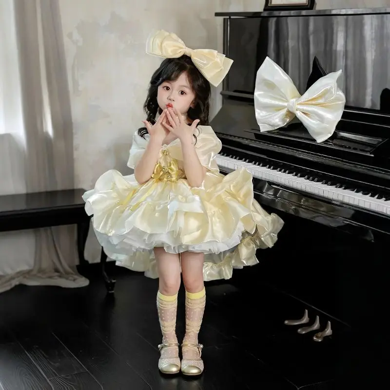 Girls' Dress Summer New Style Baby Girl Bow Children's Tail Western Lolita Princess Dress