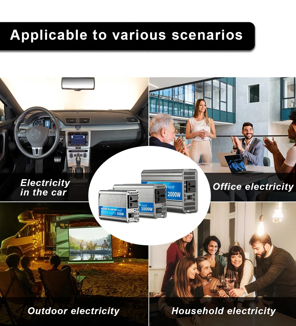 تيار مستمر 12 فولت إلى التيار المتناوب 220 فولت 1000 واط الذروة قوة سيارة عاكس الطاقة شاحن محول محول العالمي المقبس الأجهزة التبديل 500 واط Reated