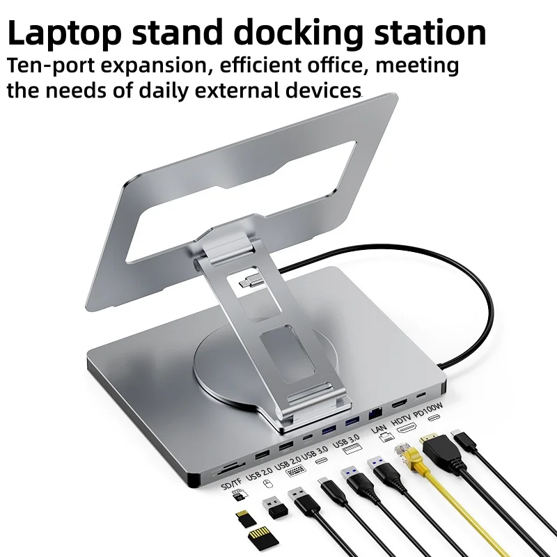 Rotatable Foldable Type-C Laptop Stand Hub with Gigabit Ethernet