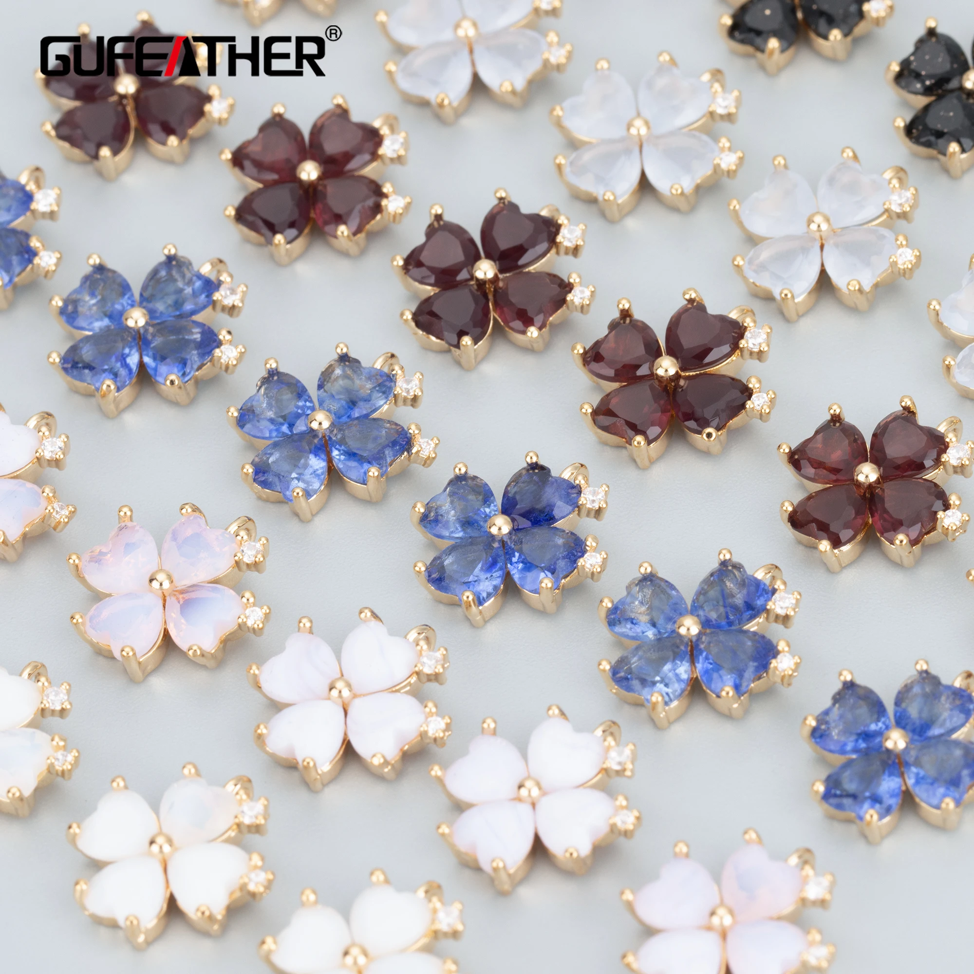 

GUFEATHER MB90,jewelry accessories,18k gold plated,nickel free,copper,zircons,petal shape,jewelry making,diy pendants,6pcs/lot