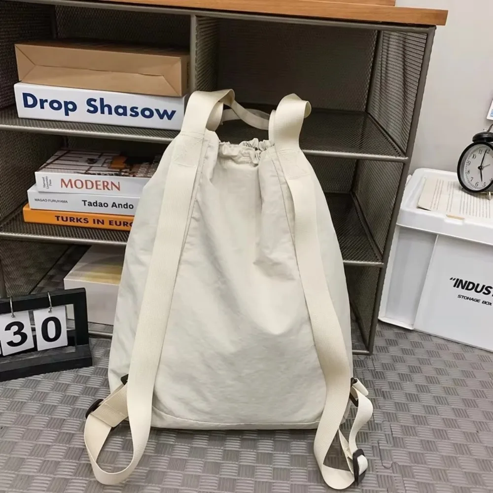 Fashion Nylon Travel Backpack Drawstring Large Capacity Cloth Pack High Quality Solid Color Women Rucksack For Couples