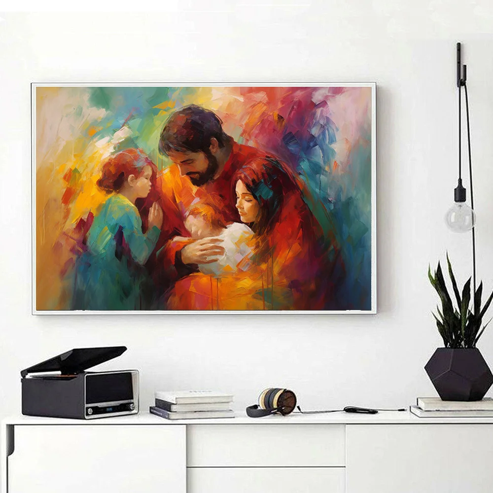 Canvas Prints Family Knife Oil Painting Multicolor Parents Kids Wall Art Posters Pictures for Living Room Home Decor Cuadros