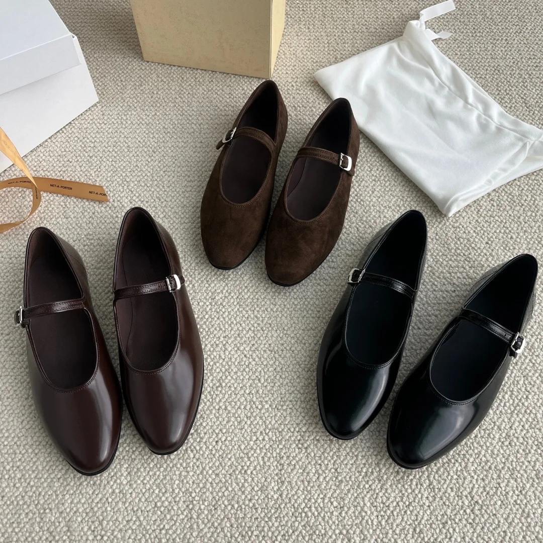 Dave&di Summer French Retro Flat Sole Shoes For Woman Minimalist Genuine Leather Women's Shoes Commuting Mary Jane Women's Shoes