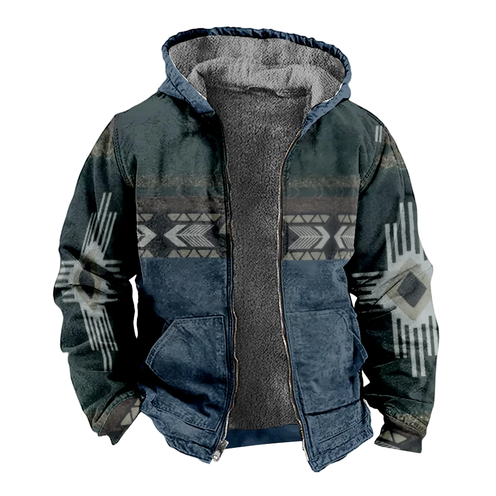 Men's Winter Jackets Coats,creative geometric Pattern Cotton Clothes Overcoat Portable Normcore Beach