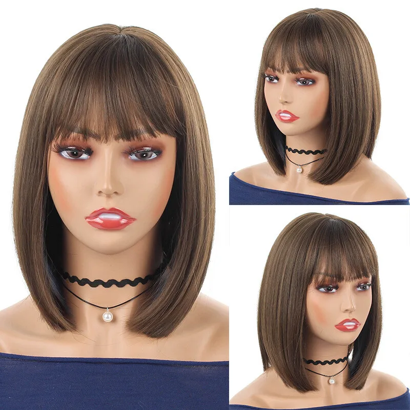 

Women Wig Short Straight Dark Brown Party Wig Ladies Hair Full Wig