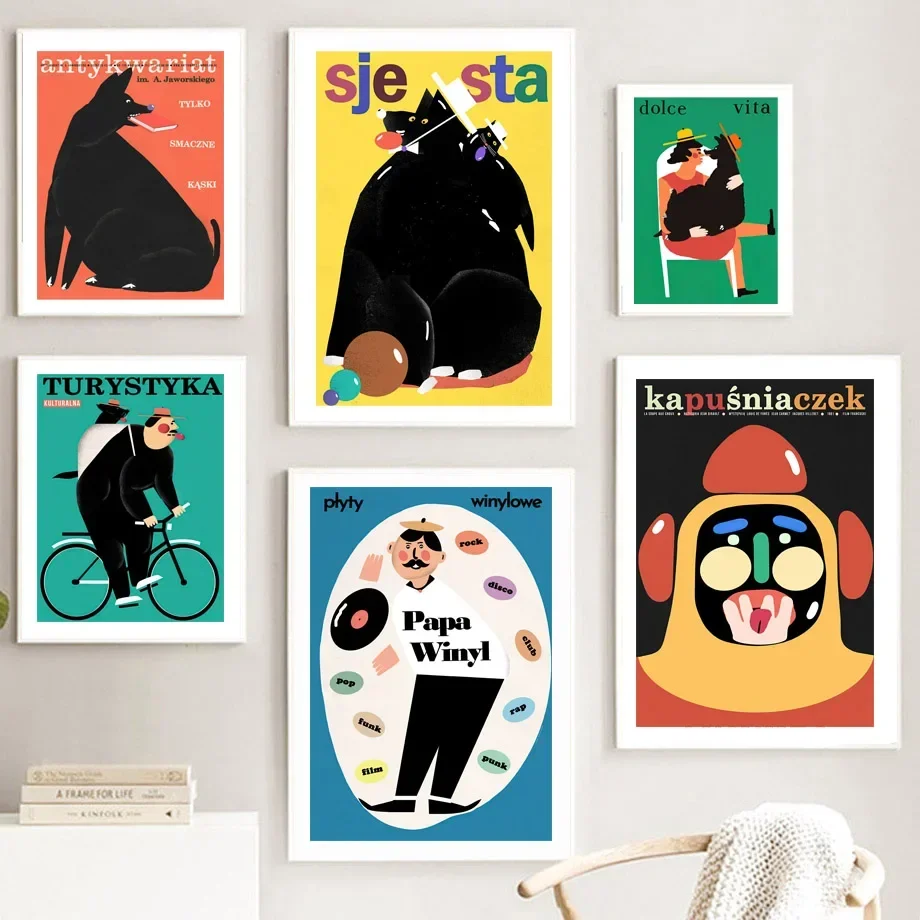 

Funny Abstract Vintage Illustration Polish Poster And Print Wall Art Canvas Painting Nordic Style Pictures For Living Room Decor