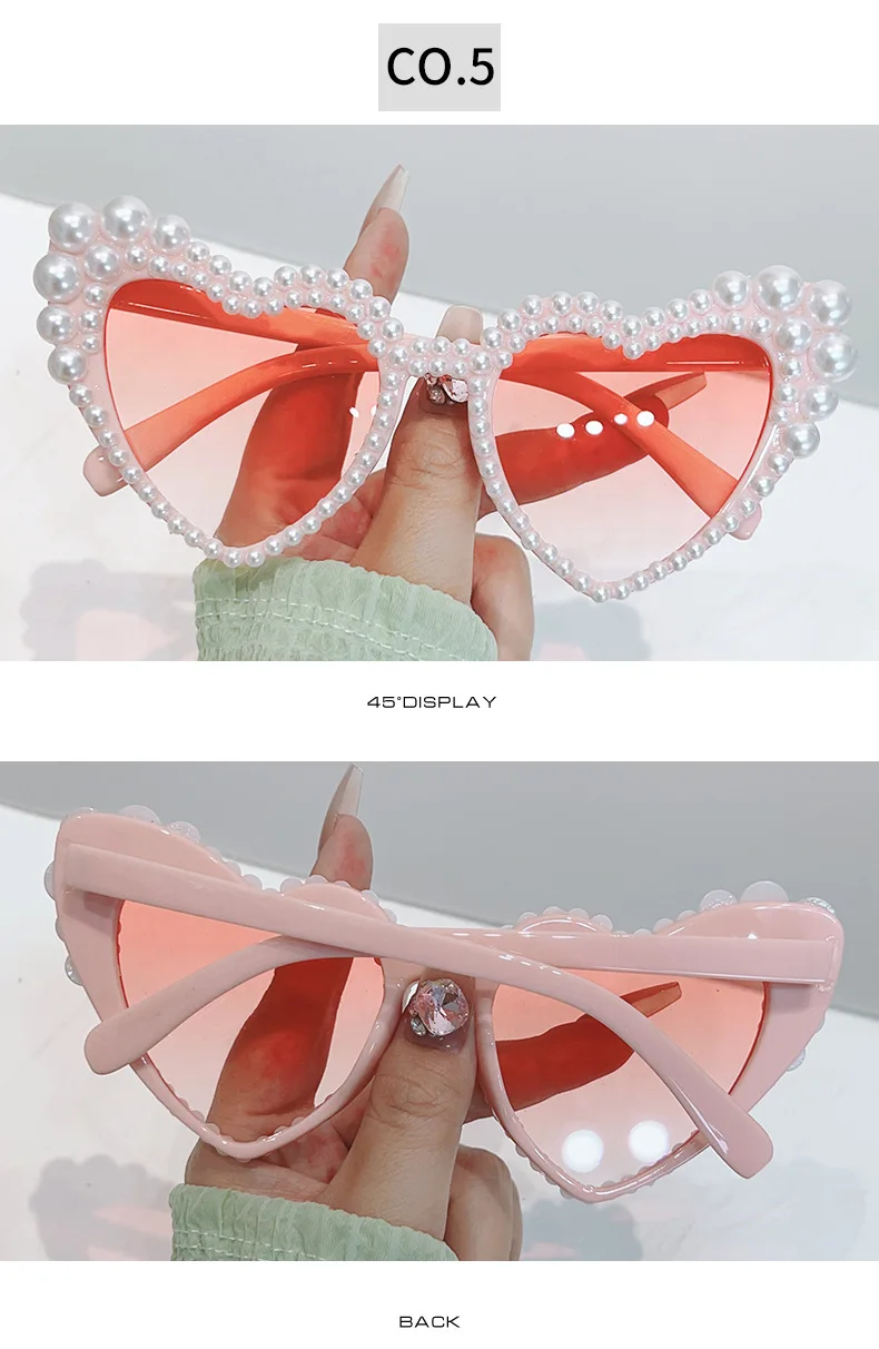 Luxus Perle Herz Sonnenbrille Frauen Schöne Party Hochzeit Damen UV400 Sonnenschutz Brautjungfer Bräute Gläser – Detail 10