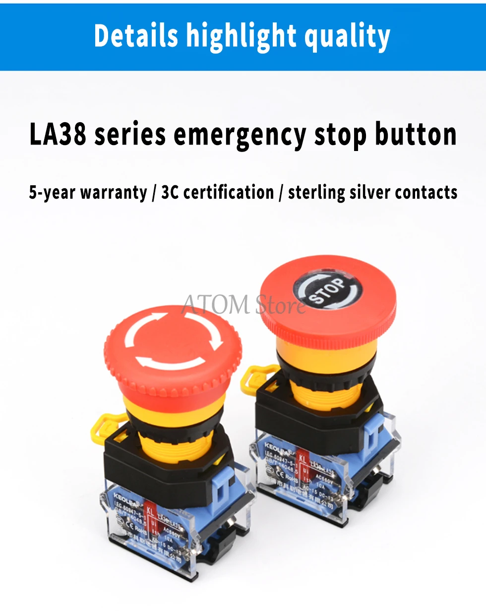 Emergency stop switch button mushroom head self-locking button la38-11zs emergency power failure stop 22mm