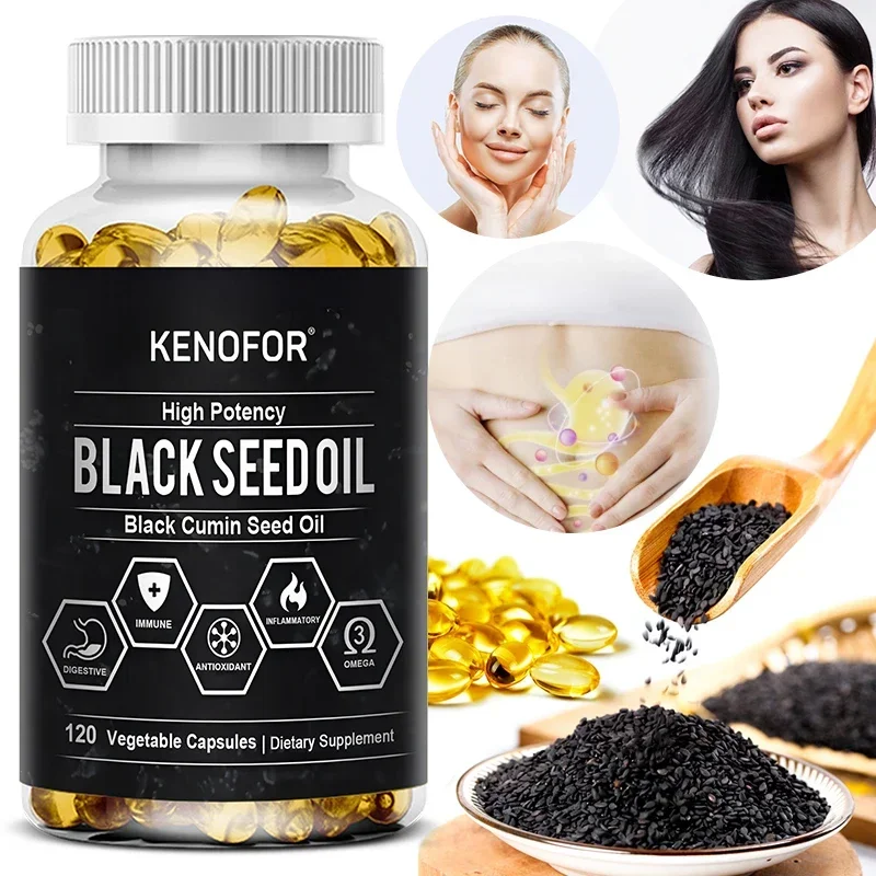 Black Seed Oil Capsules - Cold Pressed Organic Black Cumin Seed Oil for Immune System, Digestion, Skin, Hair, Heart Health