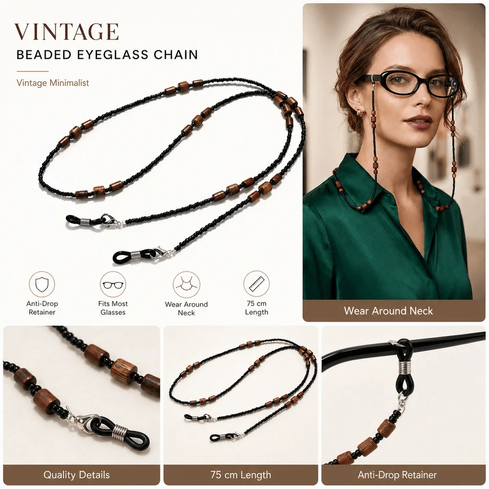 New Universal Eyeglass Chain Cylindrical Wood Beads Anti Drop Eyeglass Retainer Eyeglasses Nonslip Glasses Lanyard Women Men