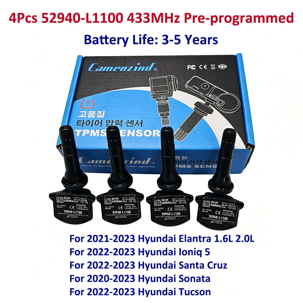 4PCS OE 52940-L1100 52940L1100 Tire Pressure Monitor Sensor 433MHz TPMS For Hyundai Elantra Ioniq 5 Santa Cruz Sonata Tucson