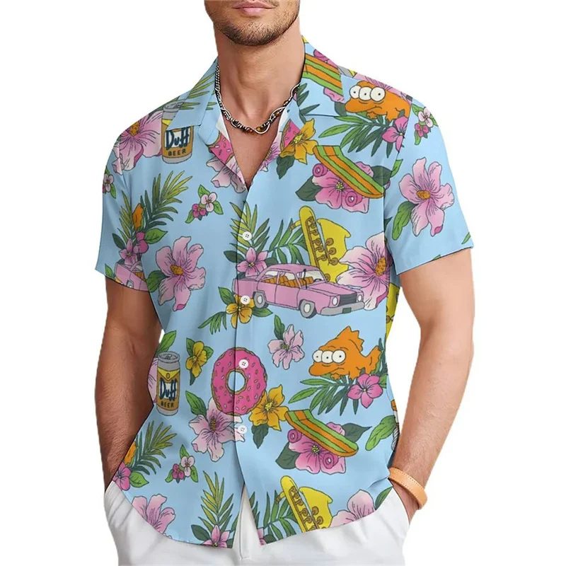 Daisy Flower Casual Men\'s Shirt Y2K Summer Lapel Short Sleeve Purple Orange Flower Shirts Hawaii Shirt Casual Clothes Tops