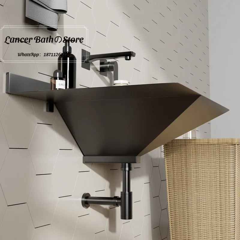 

Black Stainless Steel Wall Mounted Wash Basin, Creative Hotel Bathroom Hand Sink, Nordic Vanity Sink for Toilet