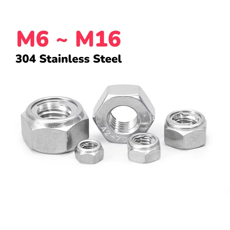 304 Stainless Steel Fine Tooth/left Tooth Self-locking Nut Metal Hex Hexagonal Lock Anti-loosening Nuts M6 ~ M16