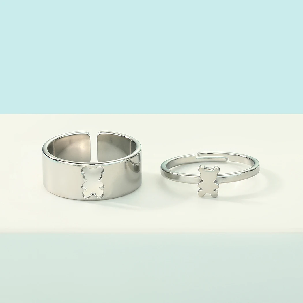 Cxwind minimalist laser sculpture Bell Bear couple promised ring stainless steel couple fashion jewelry Anniversary gifts