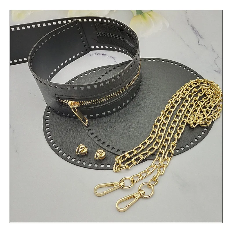 Hand Bag Circular PU Leather Grid Accessories Wafer Perforated Knits Wrapping