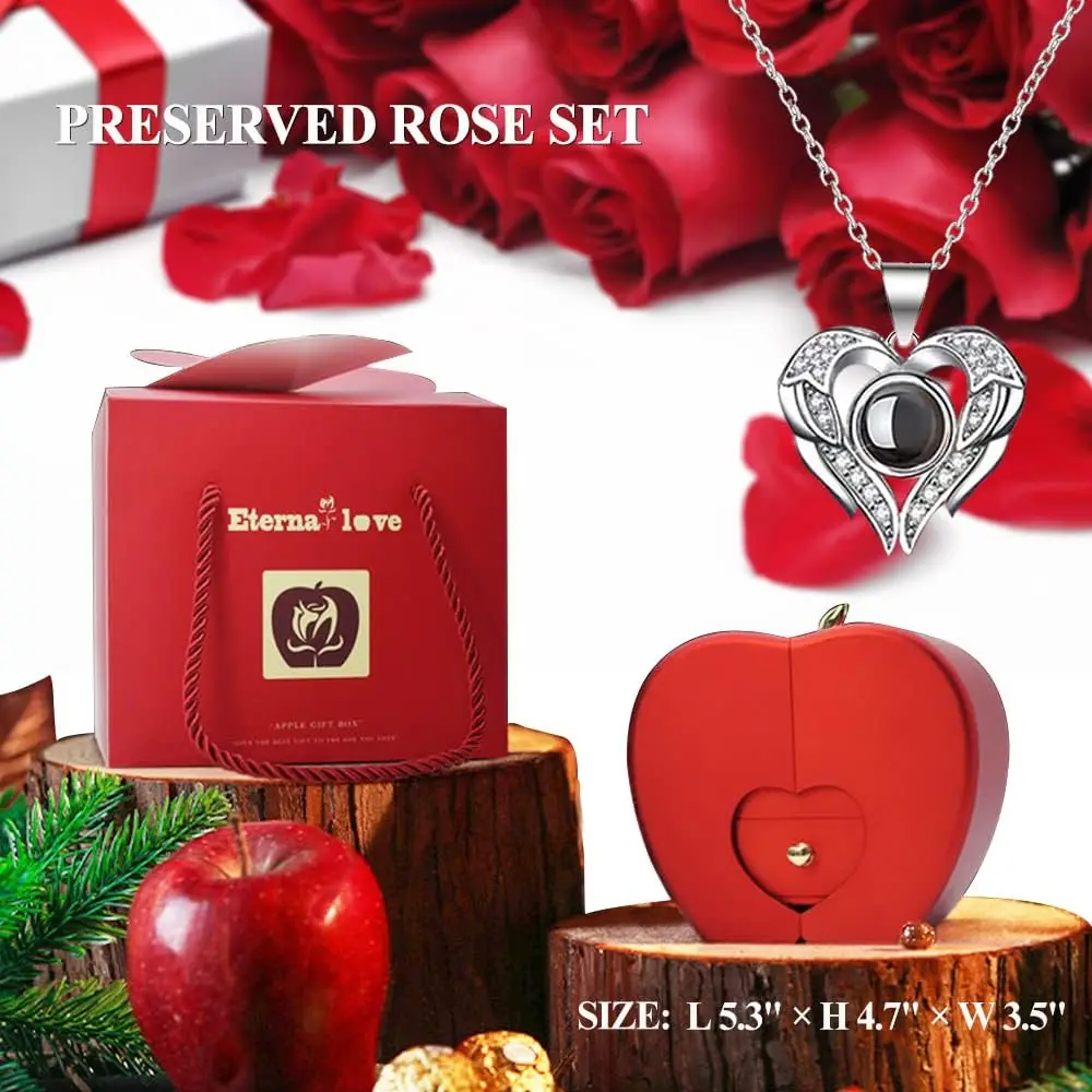 Rosa Real conservada con te amo Collar 100 idiomas, regalos para novia, mujer, mamá, esposa, idea de regalo en Navidad