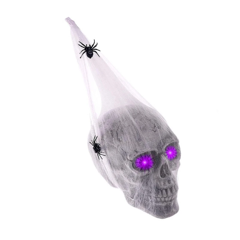 Halloween Sound Activated Glowing Skull Yard Decoration with Cobweb Designs