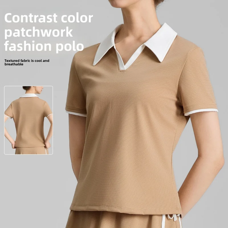 2026 New Women‘s Polo Shirt Tennis Golf Yoga Top Loose Fit Cooling Contrast Color Short Sleeve T-Shirt Tee woman clothes