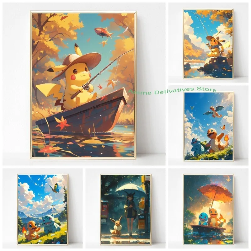 Pokemon Anime Figures Hd Charizard Bulbasaur Squirtle Charmander Artwork Poster Canvas Painting Wall Art Home Room Decor