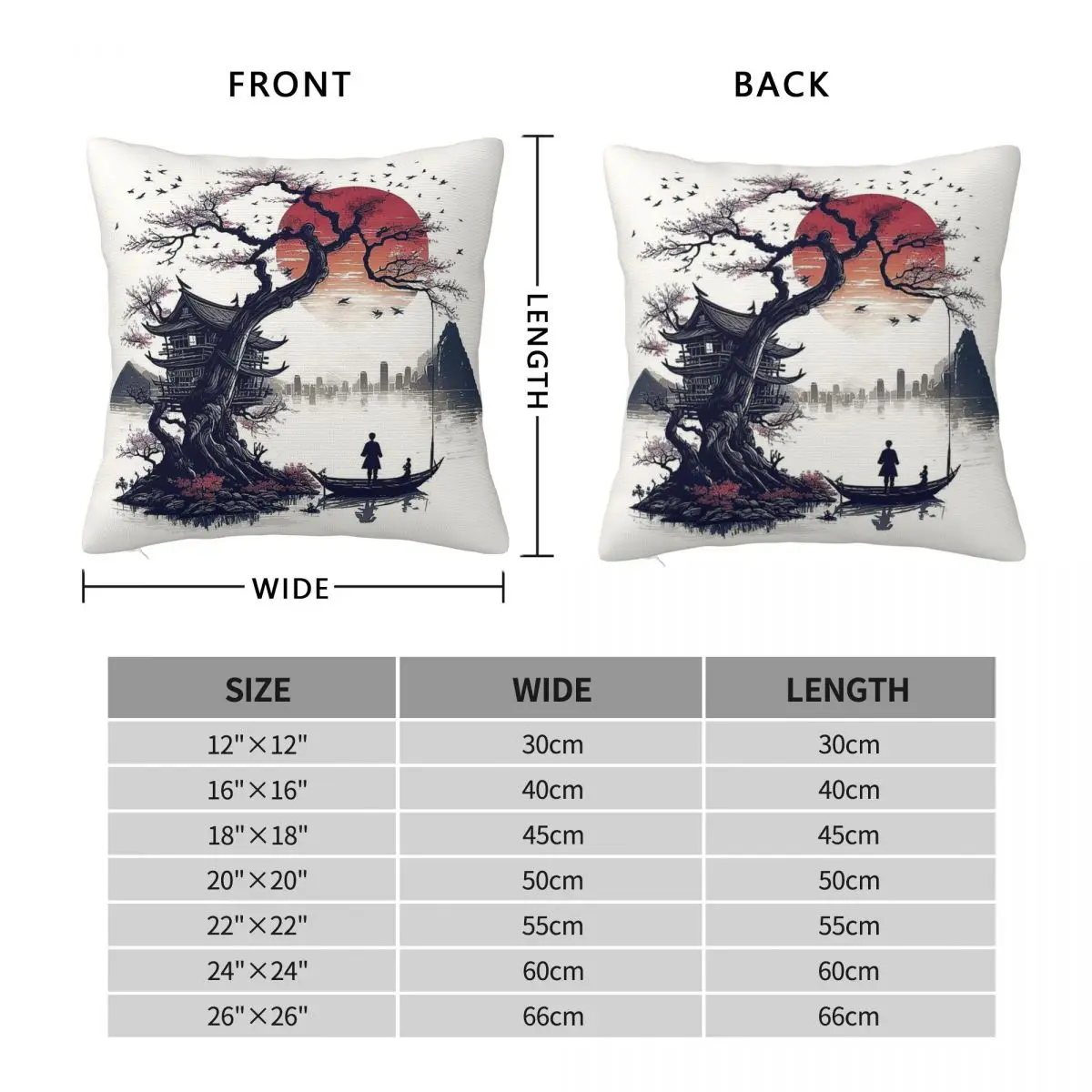 Japanese Dream Sakura Sunset Square Pillowcase Polyester Linen Velvet Printed Decor Throw Pillow Case Room Cushion Wholesale