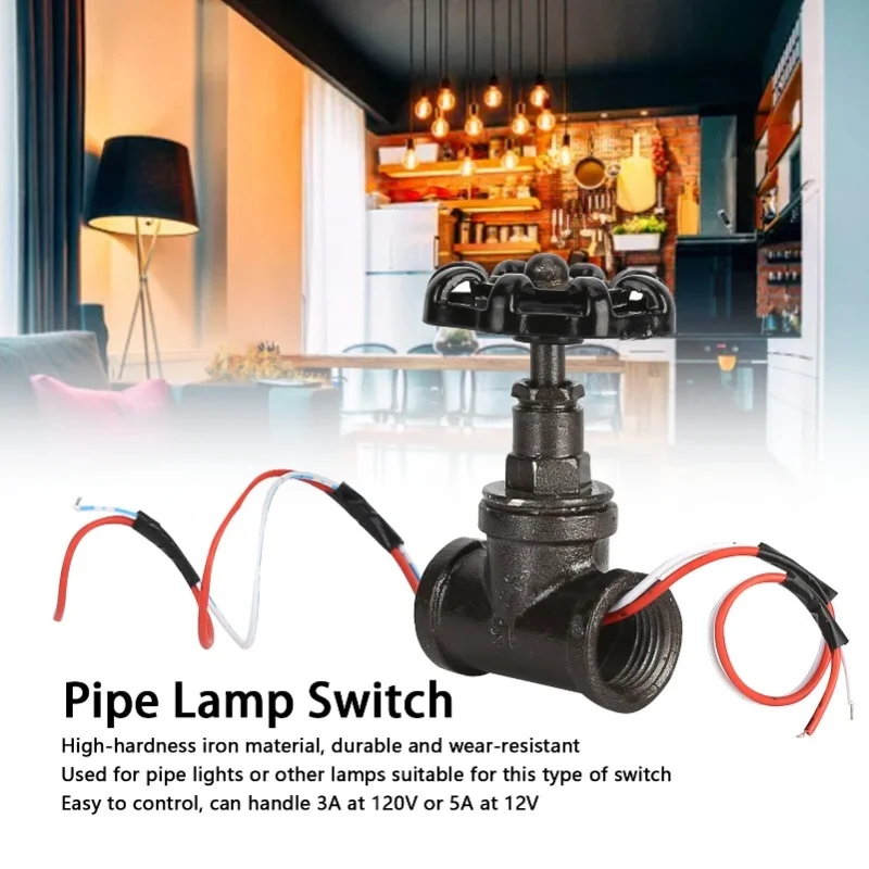 Iron Vintage 1/2in Stop Valve Light Switch With Electric Wire Accessory For Table Pipe Lamp