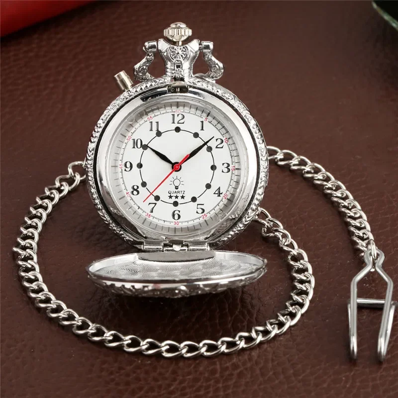 Silver Luminous LED Clock USSR Soviet Sickle Hammer Style Quartz Pocket Watch CCCP Russia Emblem Communism FOB Chain Souvenir