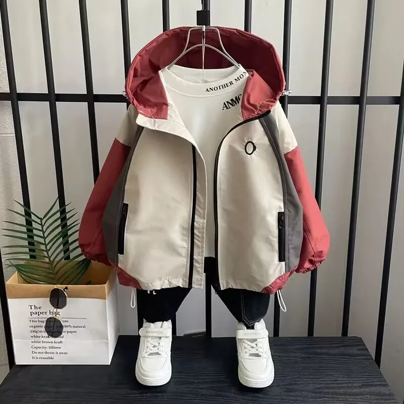 

Spring and Autumn Boys' Hooded Coat New Teenage Boys' Windbreaker Fashion Children's Casual Outwear Jacket 2 4 6 8 10 13 15Y