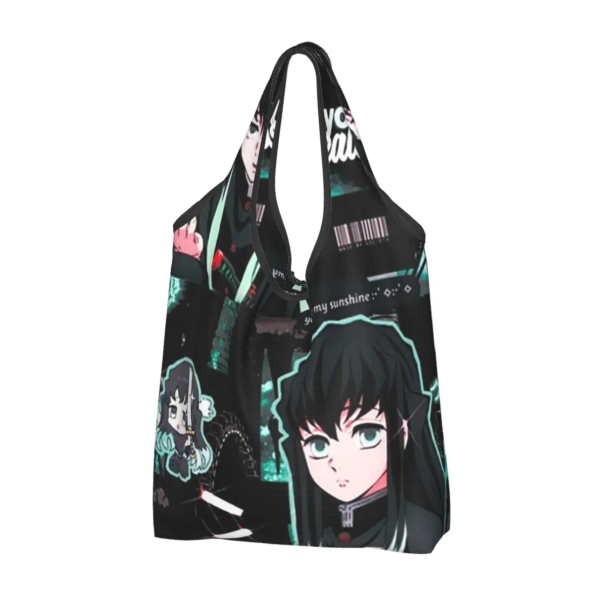 Demon Slayer Muichiro Tokitou Portable Tote Shopping Bags Reusable Shopper Bag Grocery Handbag Shoulder Bag